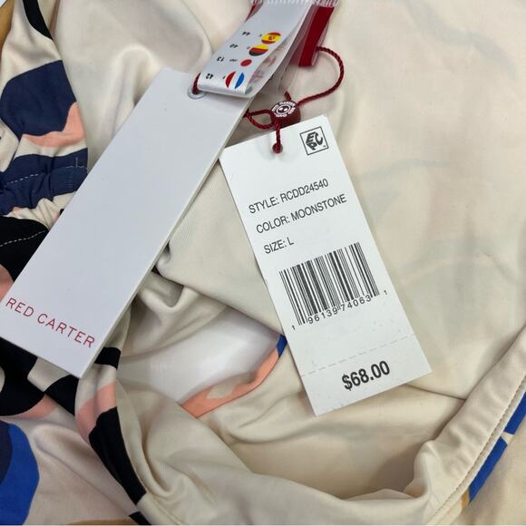 Red Carter Tropical Leaf Print High Rise Bikini bottoms moonstone - L - Picture 8 of 9